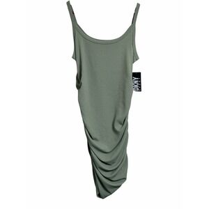 DKNY Sage Green Ruched Midi Tank Dress